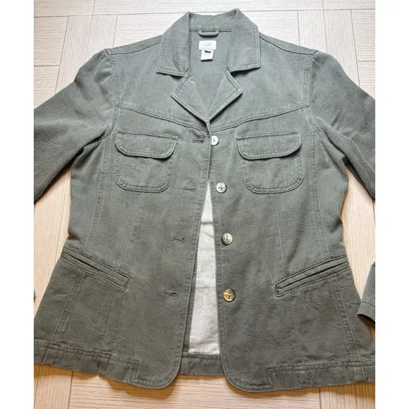 J Jill Sage Green Long Sleeve Embossed Cotton‎ Blazer W/ Pockets. Lightweight. S - Picture 3 of 10